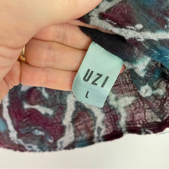 UZI Tie Dye Tank Top Womens Size Large Crepe Texture Upcycled Blue Burgundy - Picture 6 of 9